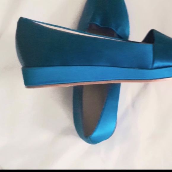 Theory Platform Satin Silk Blue Aqua Slight Wedge Made in Italy Shoes - Picture 3 of 6